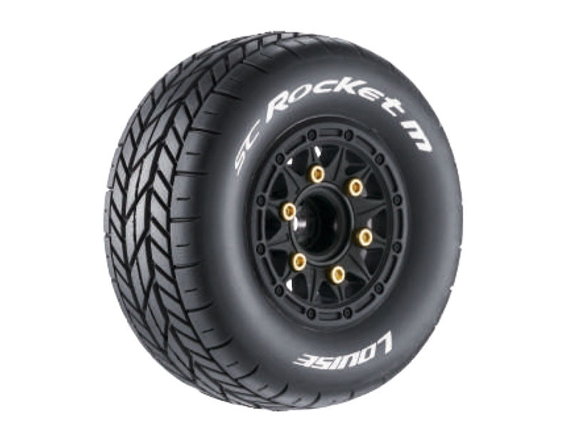 SC-Rocket Reifen M supersoft/Felge schwarz 12/14/17mm (2) LOUISE 1/10 Short-Course Oval (tauschbare Radmitnehmer)