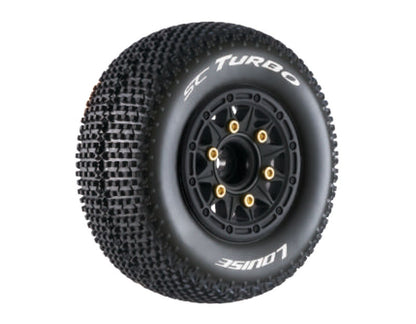 SC-Turbo Reifen soft auf Felge schwarz 12/14/17mm (2) LOUISE 1/10 Short-Course (tauschbare Radmitnehmer)